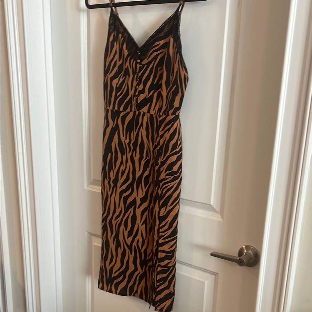 re:named Black and Brown Slip Dress Sleeveless V-Neck Midi